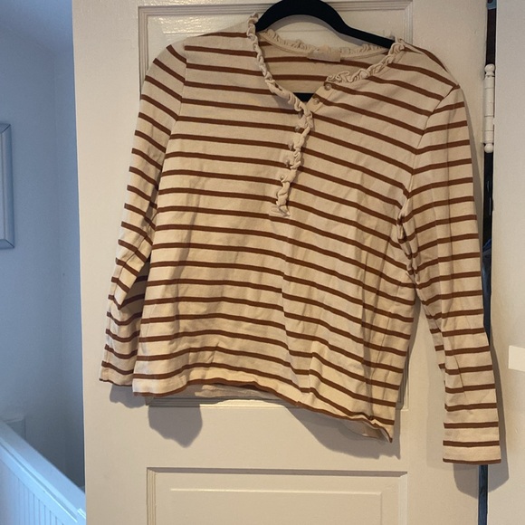 Sezane Brown and Cream Striped Long Sleeve Top - Picture 2 of 4